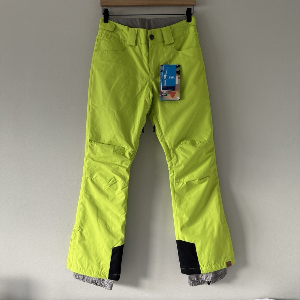 GSOU Snow Womens Ski Pants XS Neon Green 10,000 Waterproof Insulated Flared